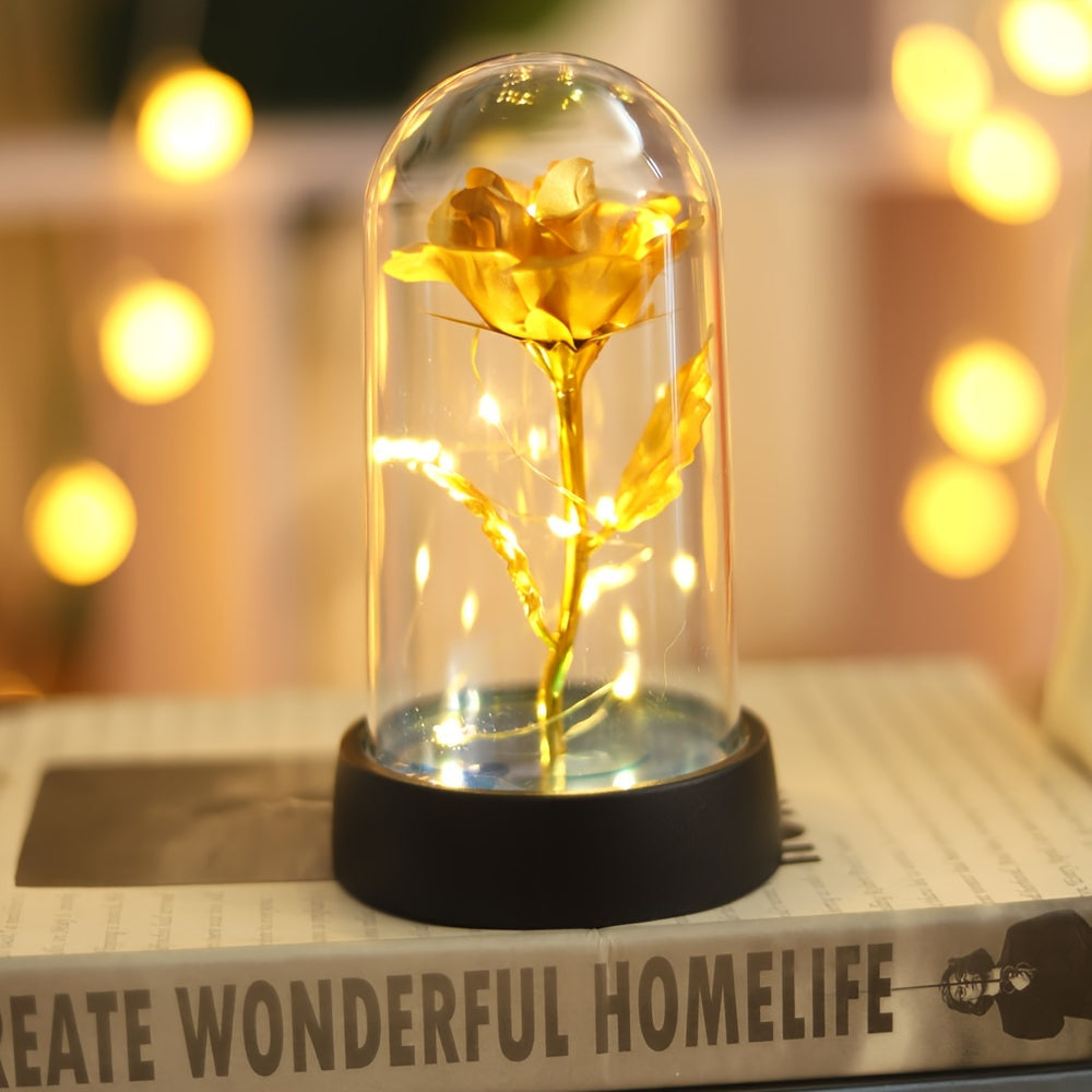 Golden Foil Rose Night Lamp Decorative Gift for Special Occasions