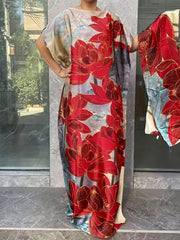 Plus Size Floral Longline Dress Short Sleeve Crew Neck Summer Clothing