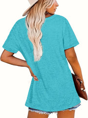 Women Cotton Casual Short Sleeve T-Shirt Basic Round Neck Top