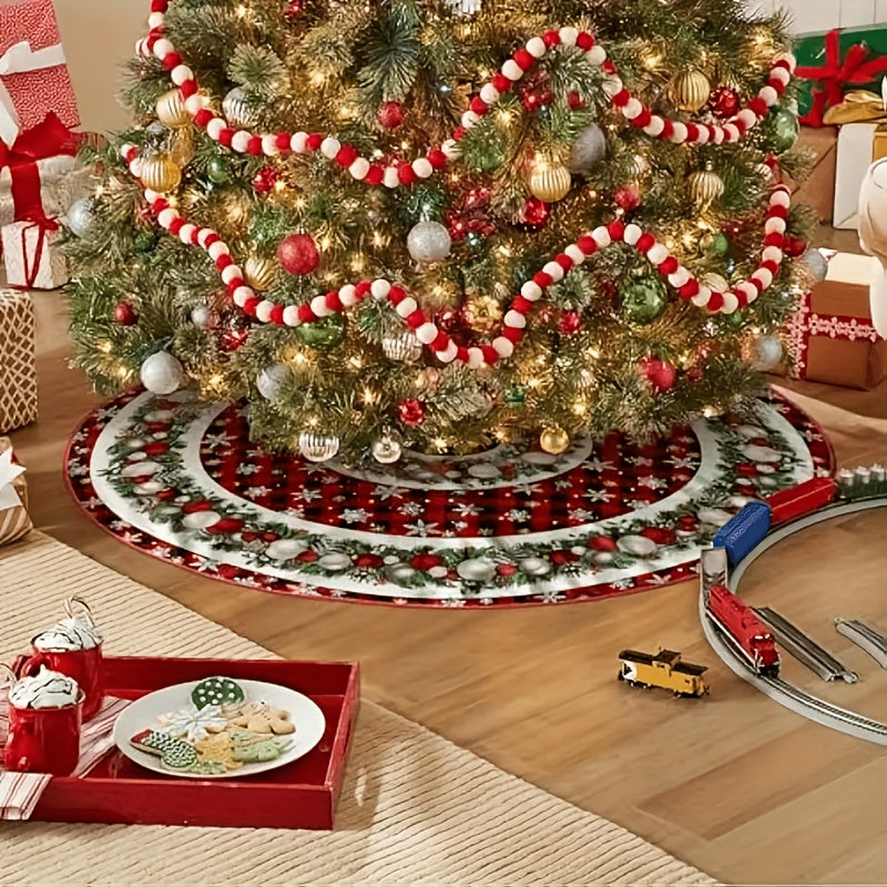 Faldón para árbol de Navidad de poliéster con cierre de cordón 121.92cm Ángel glam Copos de nieve Bolas Acebo