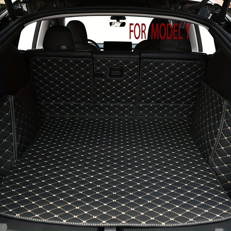 Faux Leather Car Trunk Mat Cargo Liner for SUVs Black and White Geometric