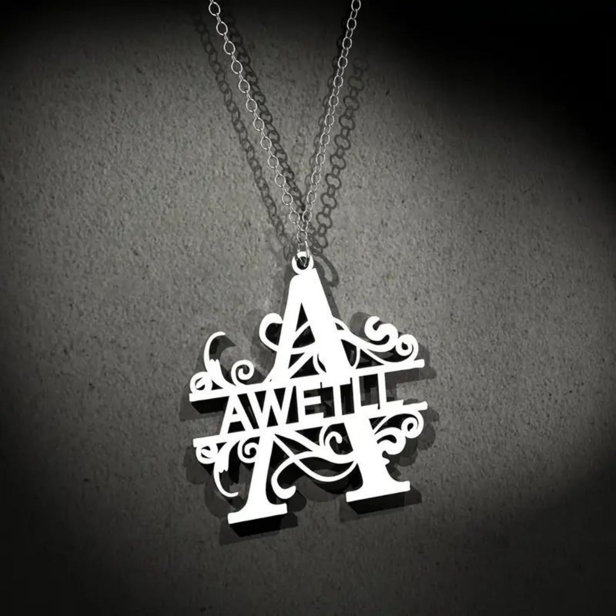 Personalized Initial Pendant Necklace Stainless Steel 18K Gold Plated Family Name Wreath