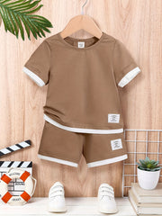 Erkaklar va bolalar uchun jigarrang shortlar to'plami, paxta-polyester, yozgi kundalik kiyim