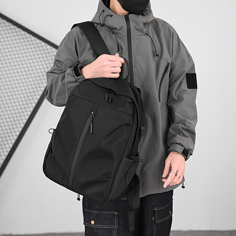 Мужской рюкзак водонепроницаемый однотонный с застежкой-молнией, повседневный, для путешествий и школы