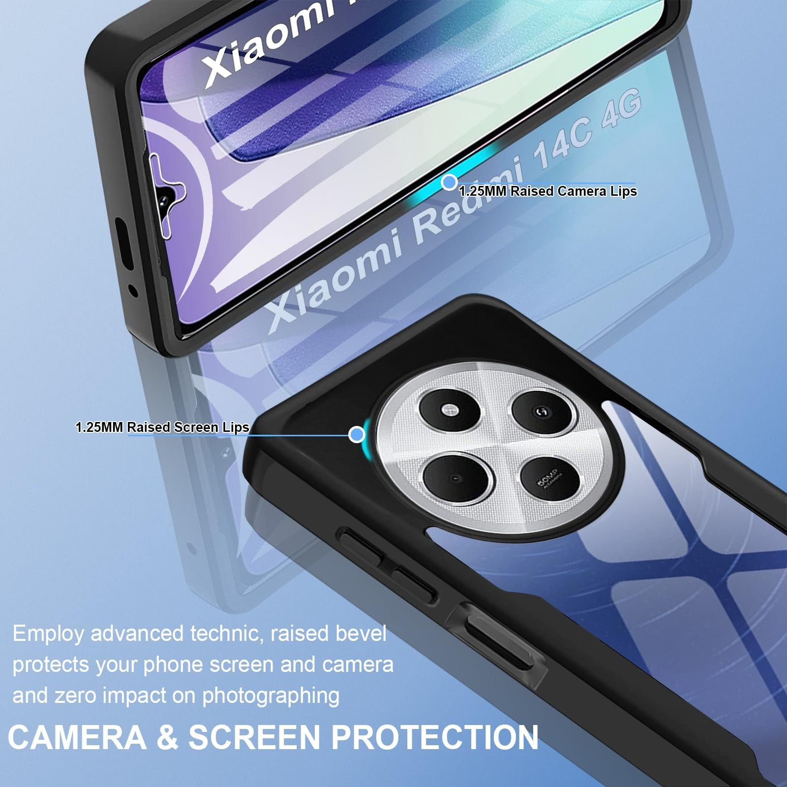 Silicone Phone Case for Xiaomi Redmi 14C Full Screen Protection Card Slot Kickstand 4G 5G