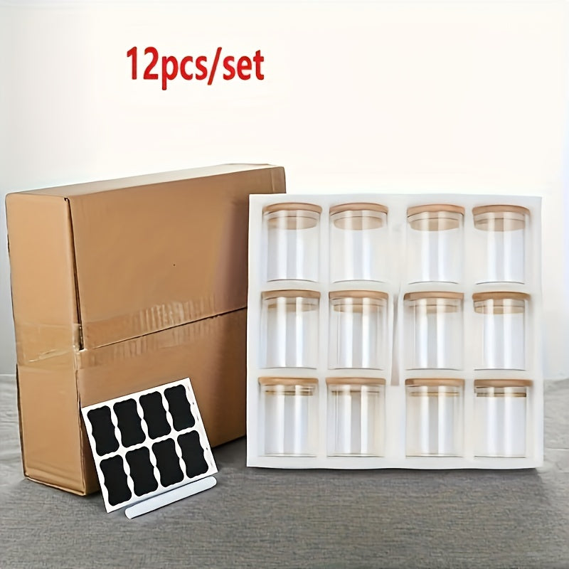 12-Piece Glass Storage Jars with Bamboo Lids Airtight Reusable Kitchen Organizer