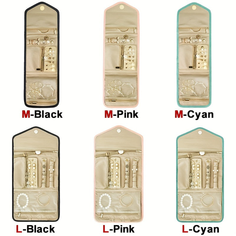 Organizador impermeable para joyas y maquillaje con múltiples compartimentos para viaje y hogar en rosa, negro y cian