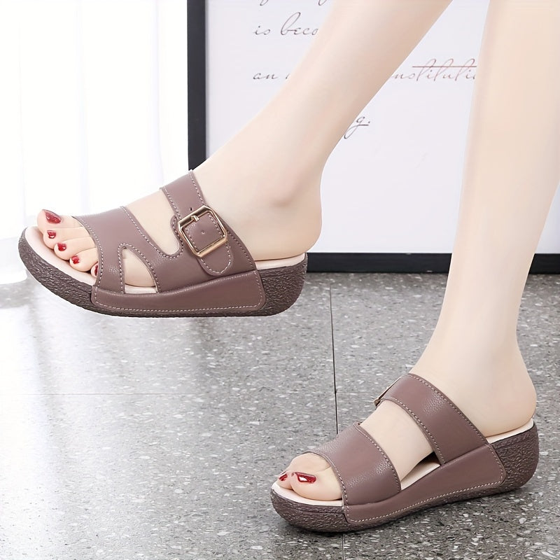 Women's Wedge Slide Sandals Open Toe Buckle Casual Summer