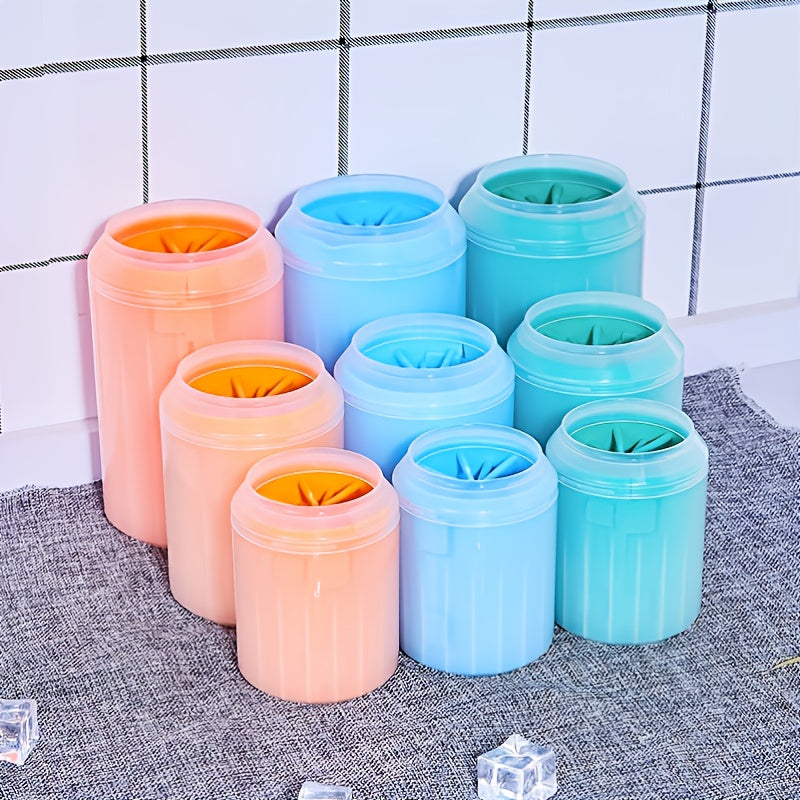 Itlar va mushuklar uchun silikon oyoq tozalovchi chashka, elektrsiz, yumshoq cho'tka bilan, PP materialidan qilingan, ko'k rangda. Hayvoningizning oyoqlarini ichkarida toza saqlash uchun ideal.