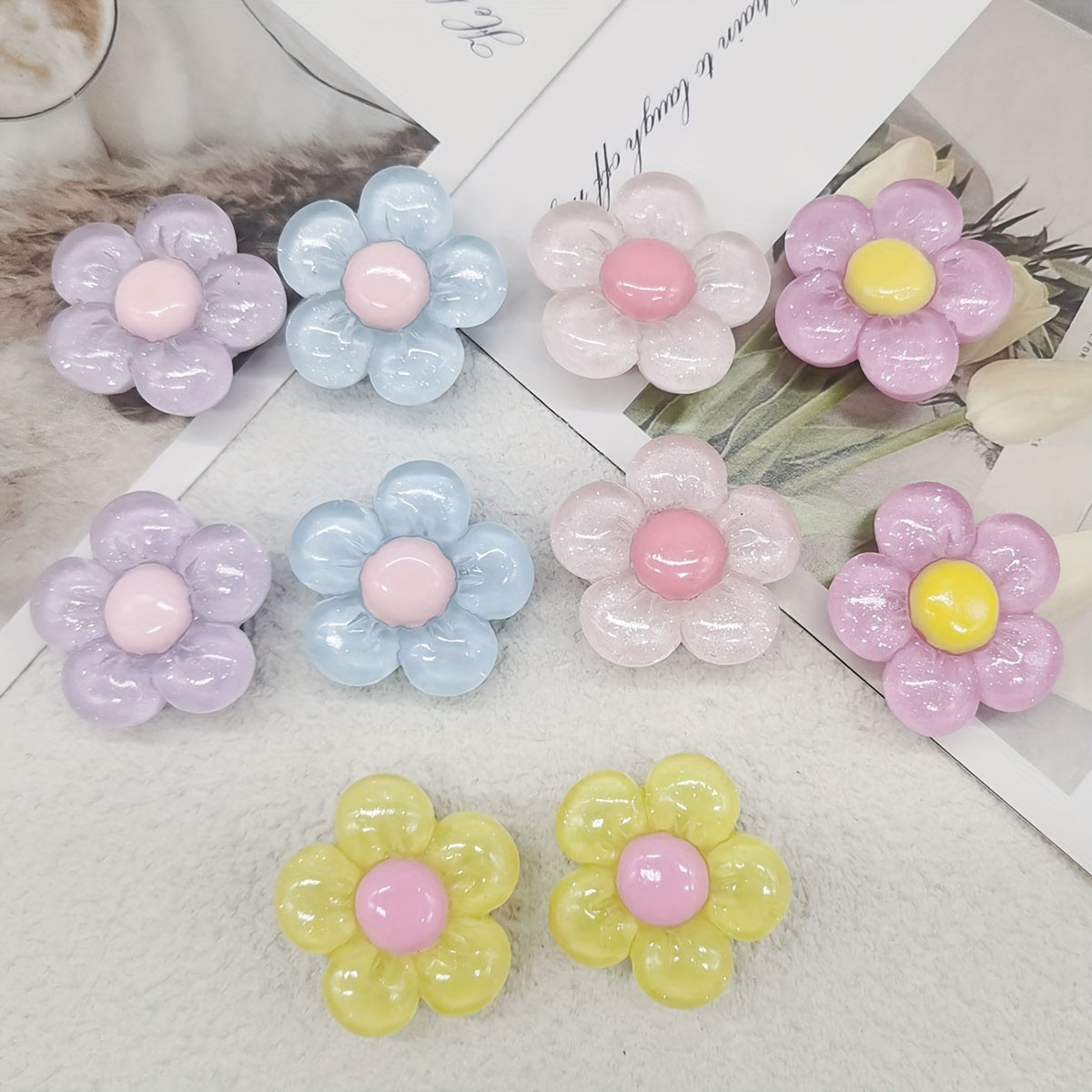 Women's Colorful ABS Flower Shoe Charms 10 Pack for Sandals and Bags