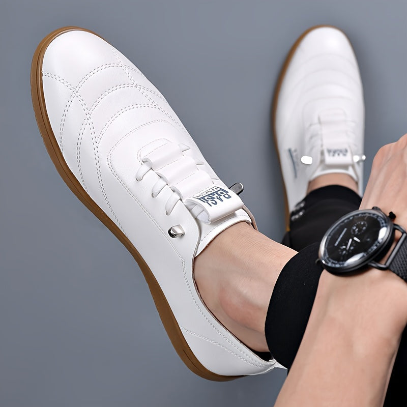 Men's White Slip-On Loafers with Brown Accents Non-Slip Sole and Elastic Laces for Casual Outdoor Wear