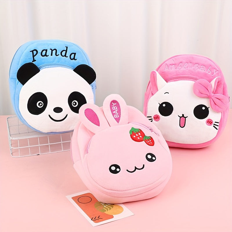 Kids' Plush Animal Backpack Set with Zipper Closure for Ages 3 and Up Bunny Panda Cat
