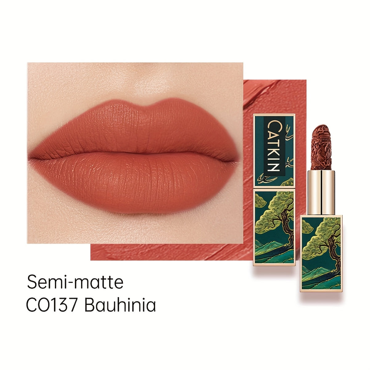 Red Carving Matte Lipstick Waterproof Long-Lasting Satin Finish for Smooth Red and Nude Lips