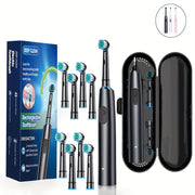 Electric Toothbrush for Adults with 5 Modes and 8 Rotatable Soft Bristle Heads in Black