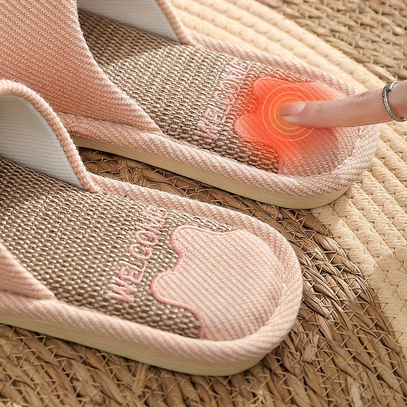 Unisex Linen Slip-On Slippers Breathable Non-Slip Indoor House Shoes