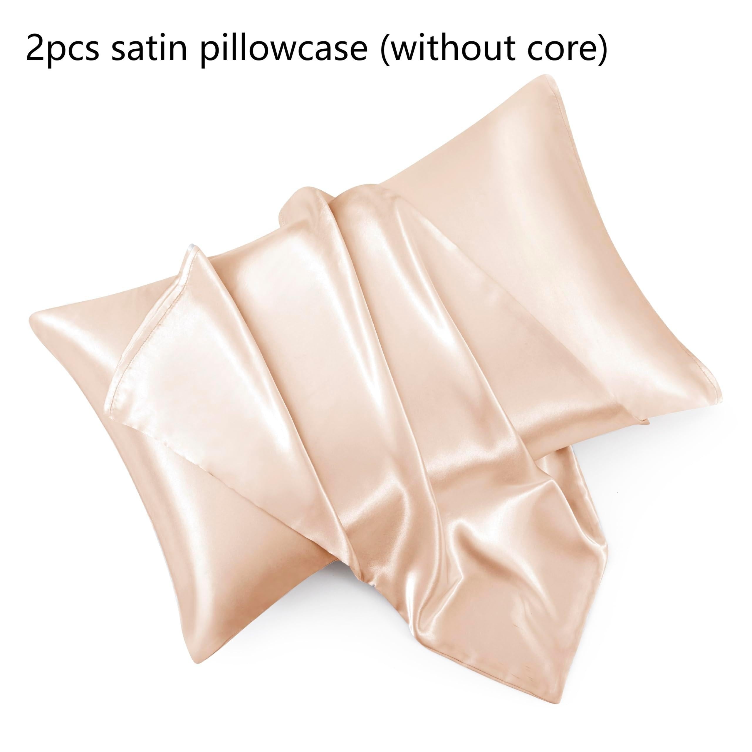 Set of 2 White Satin Pillowcases Breathable Cooling Hypoallergenic Sleep