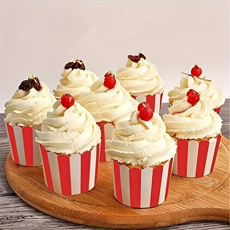 Pack of 50 Red Striped Paper Baking Cups for Cupcakes and Cakes
