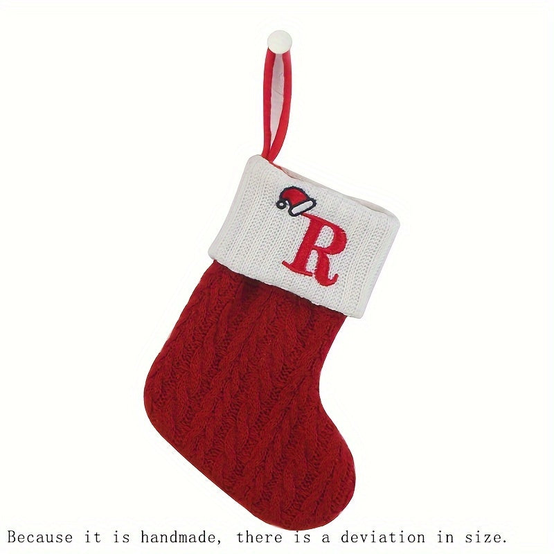 11 Inch Christmas Stocking with Knitted Alphabet Design for Hanging or Gift Bag Polyester