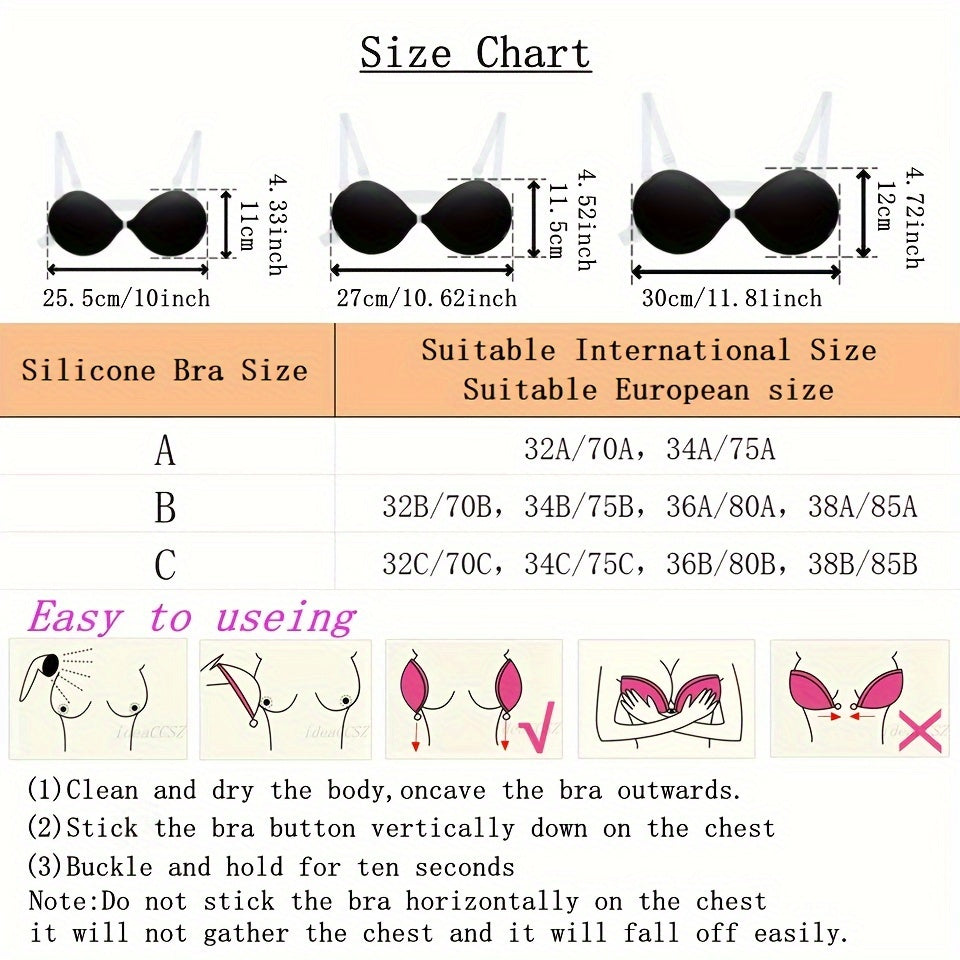 Women's Silicone Adhesive Bra Seamless Push-Up Lift Opaque Knit Fabric