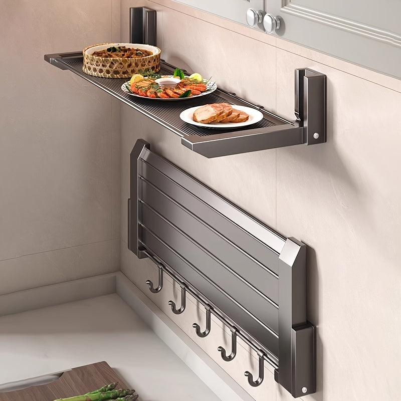 Estante de cocina de aluminio moderno para montar en la pared con estante plegable para frascos de condimentos
