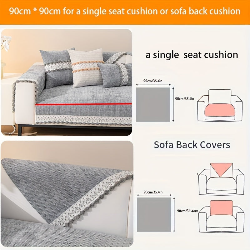 Зеленый чехол для дивана из шенилла с помпонами - водонепроницаемый и дружелюбный к домашним животным, подходит для всех размеров диванов (на 1-4 человека) - легкий в уходе, можно стирать в машине, с кисточками, идеален для любого декора комнаты