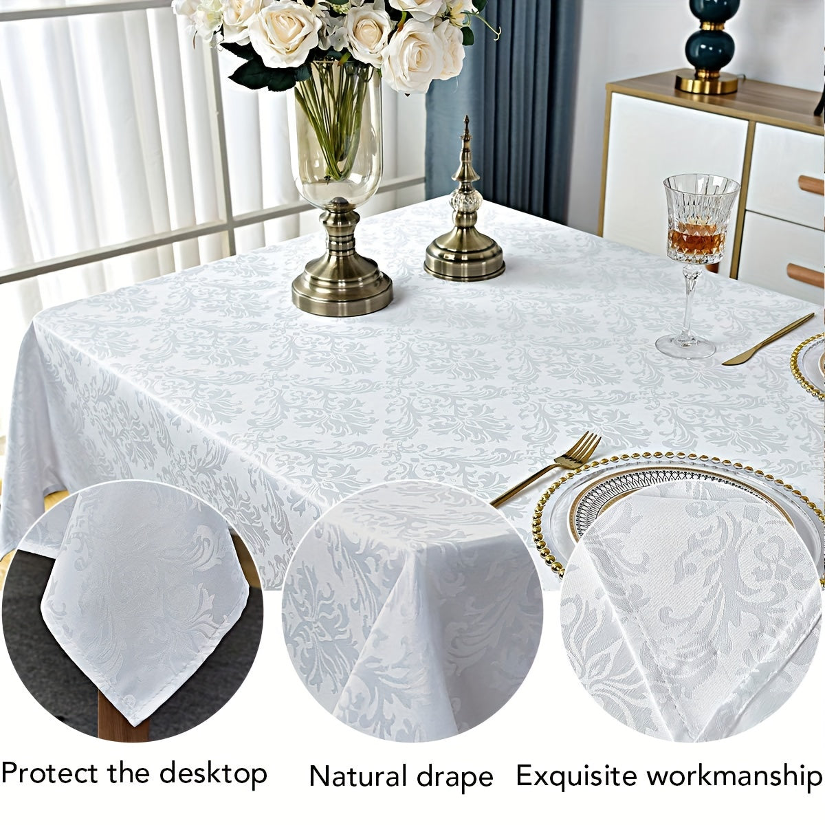 Polyester Floral Pattern Waterproof Oil-Proof Tablecloth for Picnic and Home Decor