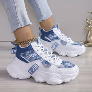 Women's High-Top Sneakers Breathable EVA Sole Casual Shoes Blue and White