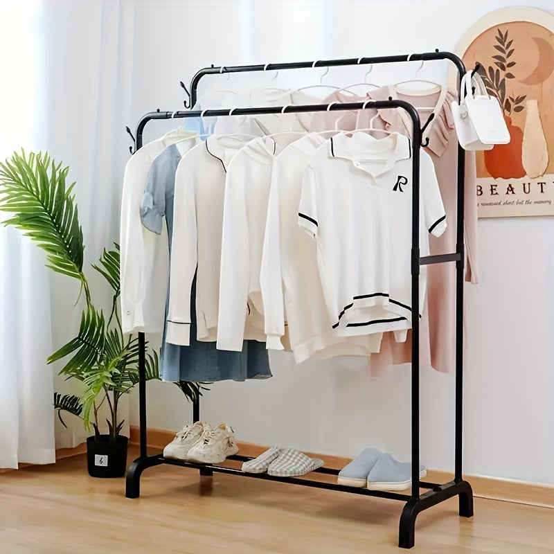 Stainless Steel Double Pole Clothes Drying Rack Large Capacity Floor Standing for Bedroom Balcony Bathroom