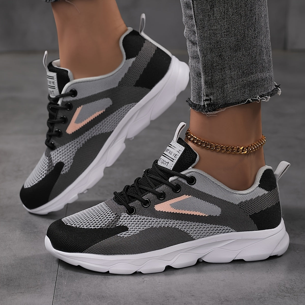 Zapatillas casuales de colorblock para mujer con cordones y plataforma para caminar