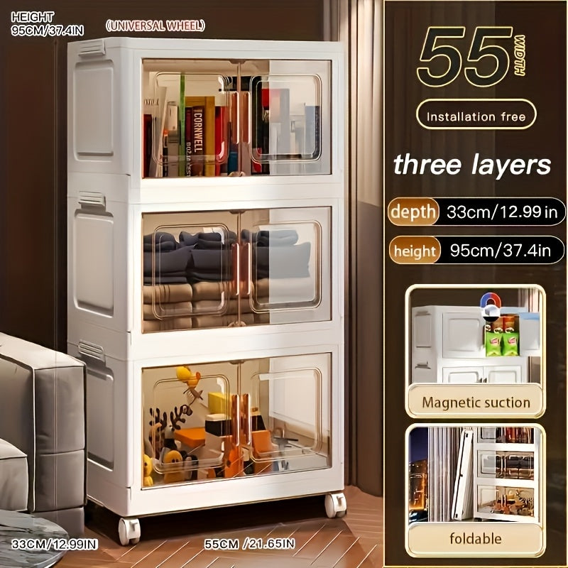 Large Waterproof White Plastic Stackable Storage Bin with Wheels Foldable No Assembly