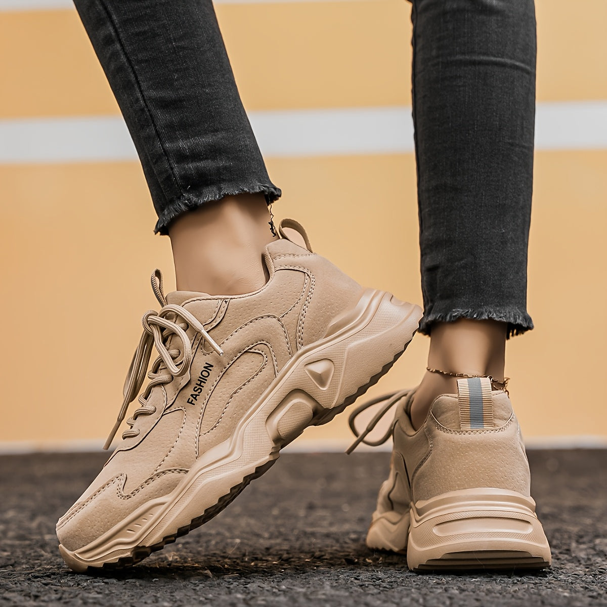 Women's Solid Color High-Top Sneakers Casual Lace-Up Comfort