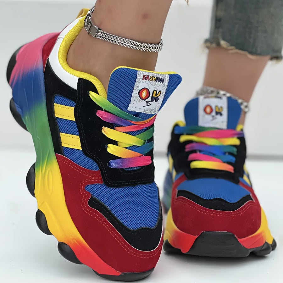 Women's Breathable Low-Top Sneakers with Cushioned Rubber Sole and Gradient Color