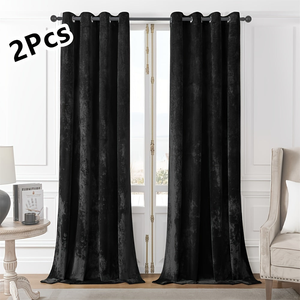 Pair of 2 Crushed Velvet Curtains with Heat and Sound Insulation for Living Room Bedroom Office