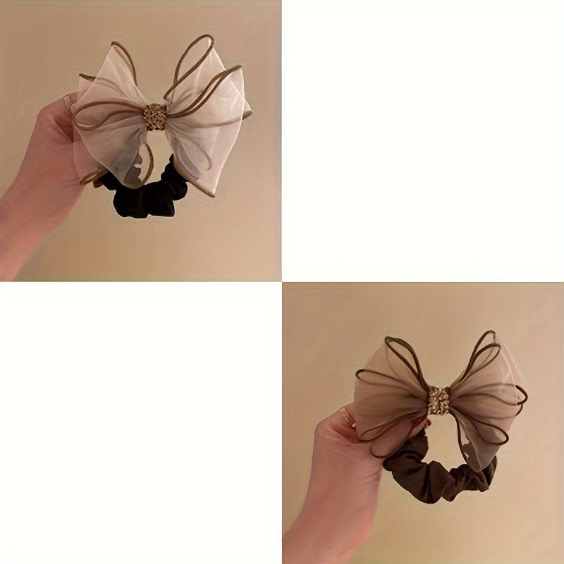 Vintage Polyester Rhinestone Mesh Bow Hair Ties Set of 1 2 3 for Women