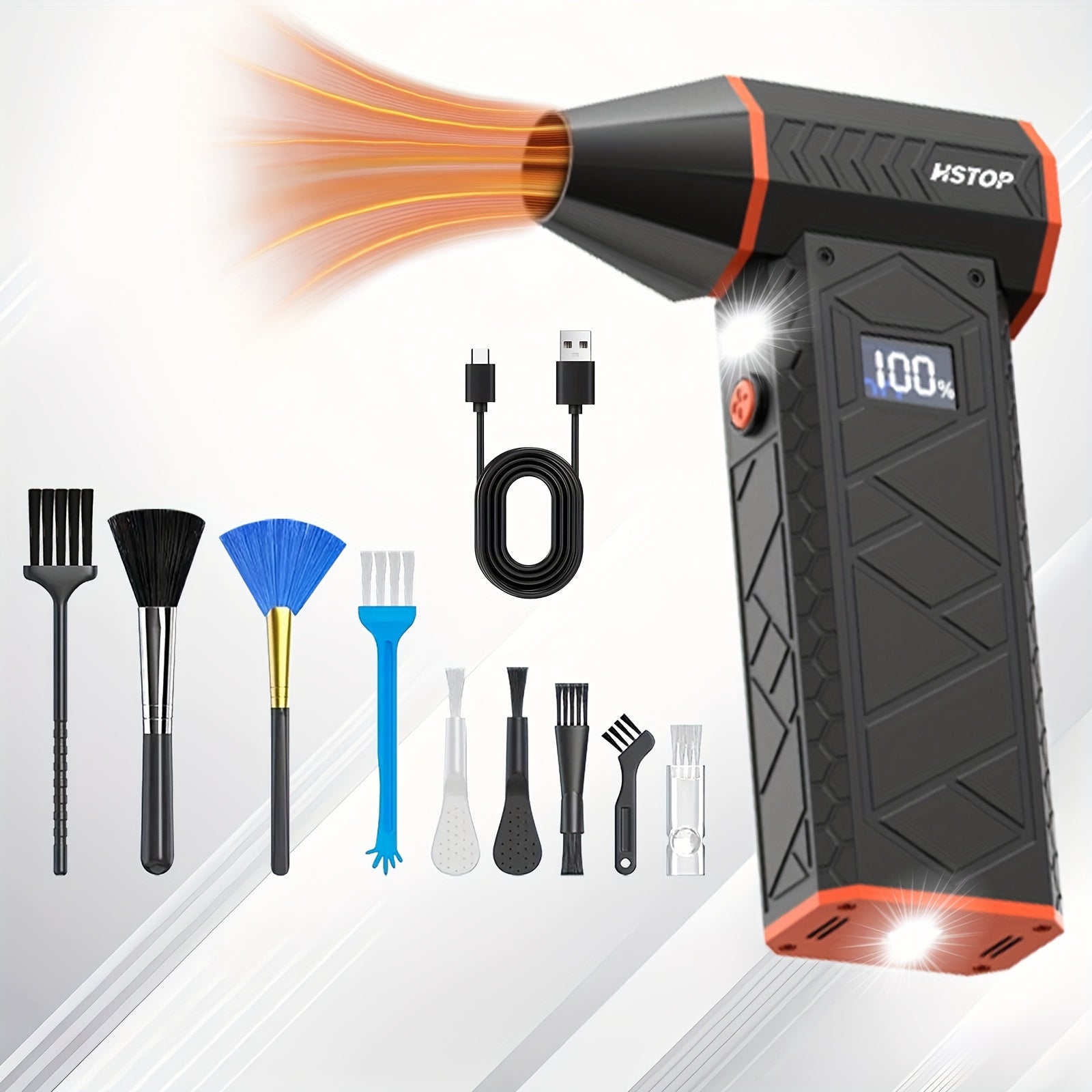 4-скоростной беспроводной турбо-вентилятор с воздушным дустером мощностью 100 Вт, USB-заряжаемый, с цифровым дисплеем, несколько насадок для клавиатур, автомобилей, дома и использования на улице - Турбо-джетный вентилятор