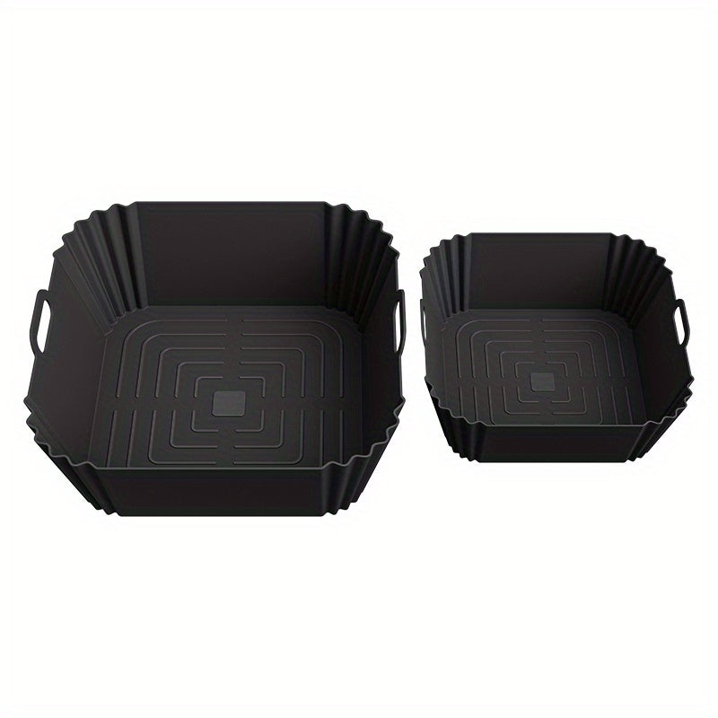 2pcs Silicone Baking Trays for Air Fryer Black Gray Reusable Non-Stick Pizza Chicken Fries