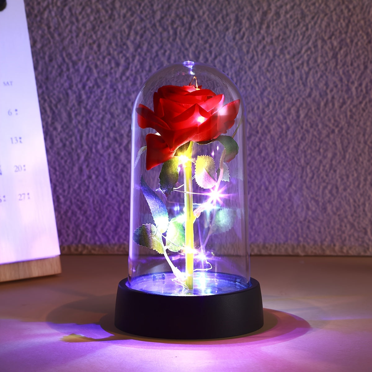 Plastic Red Rose Night Light Battery Powered Switch Control Decorative Lamp for Valentine's Day