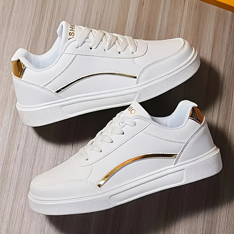Women's White Sneakers Low-Top Lace-Up Casual Shoes Waterproof Lightweight