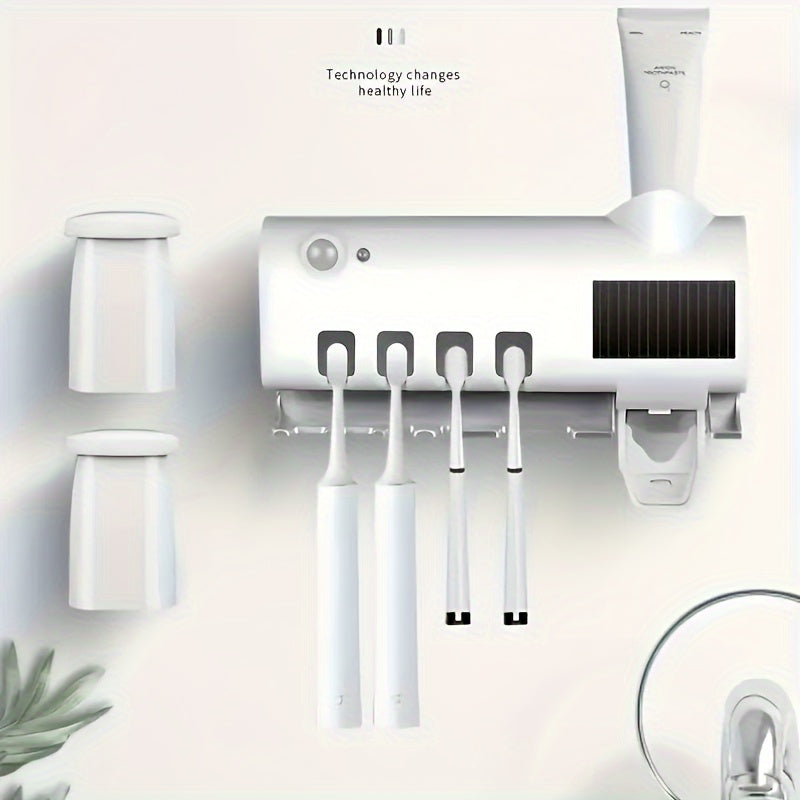 UV Toothbrush Holder Wall Mount with Cup Storage Rechargeable USB Powered