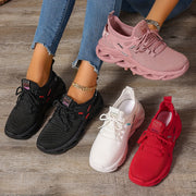 Women’s Red Breathable Knit Running Shoes Lightweight Cushion Sneakers