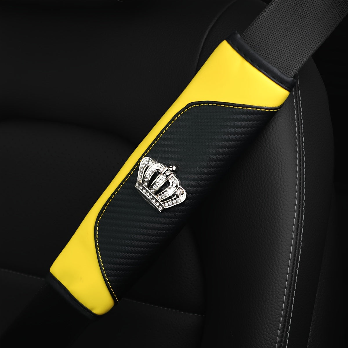 Universal Car Seat Belt Shoulder Pad Premium PU Leather Carbon Fiber Diamond Style