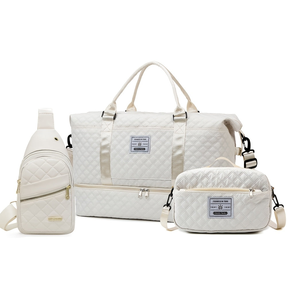 Polyester Travel Bag Set with Shoe Compartment for Men and Women Black Beige Pink Royal Blue