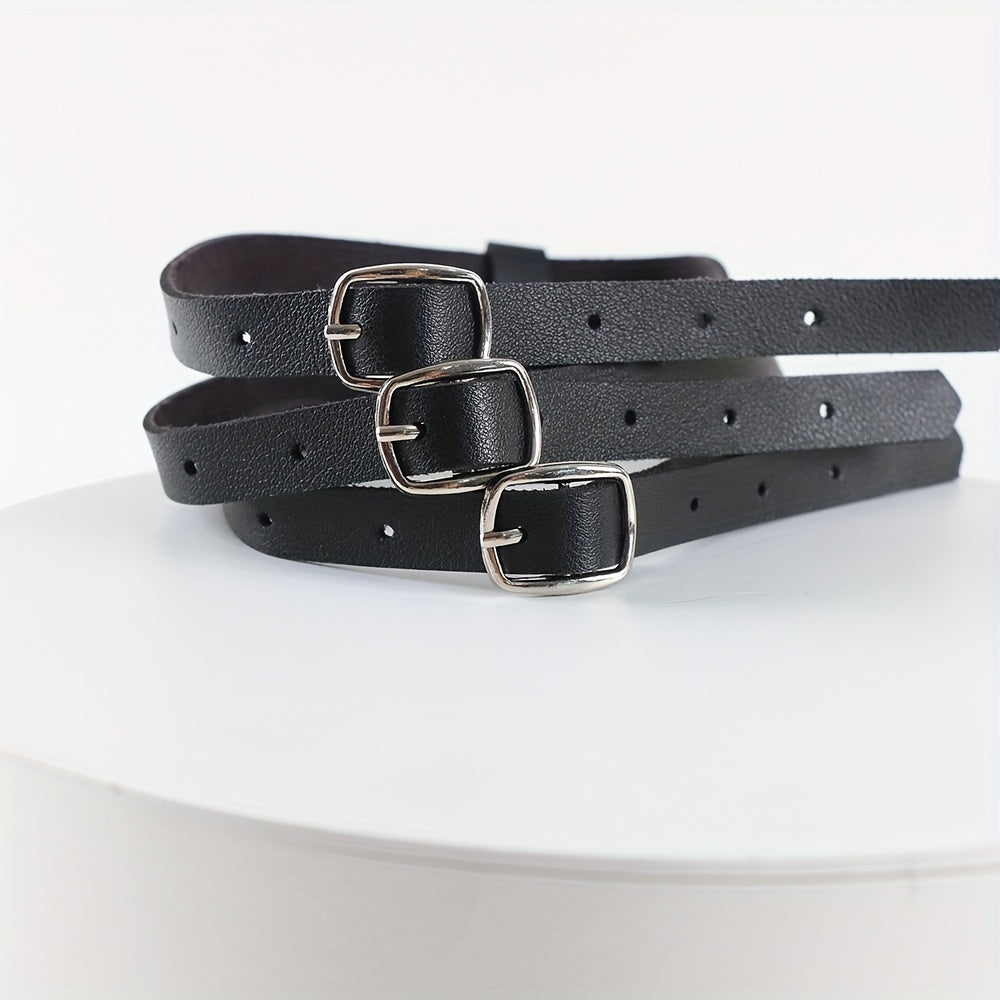 Women's Leather Punk Choker Necklace with Three Straps