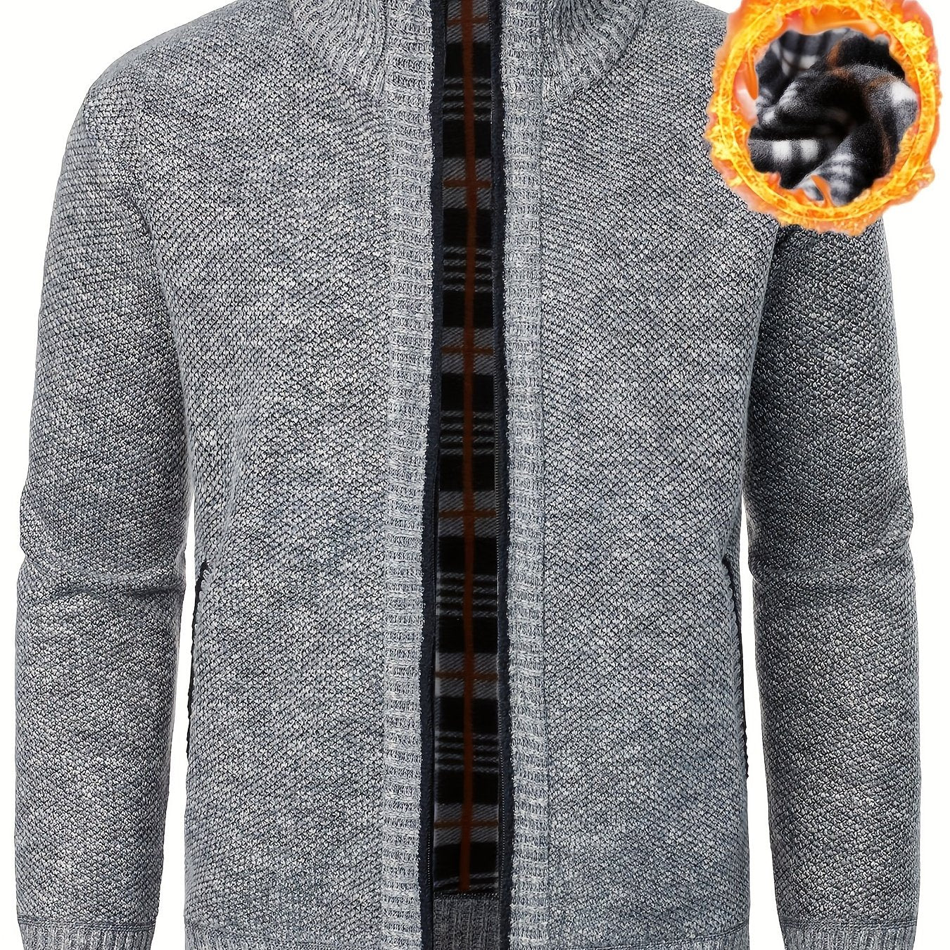 Men's Casual Knit Sweater with Stand Collar Zip-Up Cardigan Solid Color Fall Winter Polyester