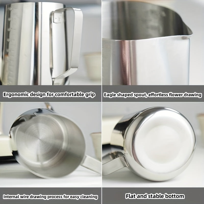 Stainless Steel Frothing Cup with Scale for Hot Milk and Foam, Pointed Spout