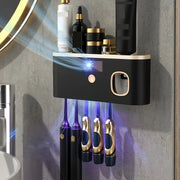 Electric Toothbrush Sanitizer and Dispenser Wall Mount with Storage