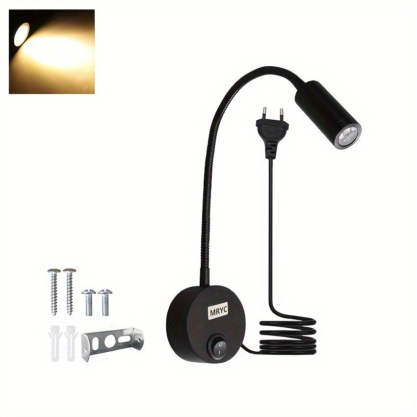 Wall-Mounted LED Reading Light with Flexible Goose Neck and Switch for Bedroom Office Studio