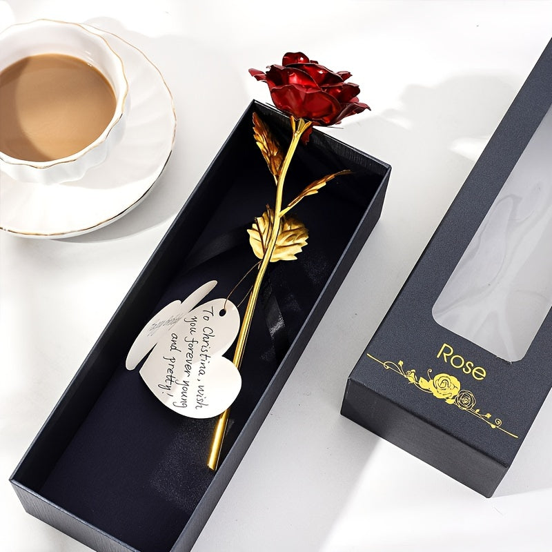 Set de regalo de flores de rosa artificial con tarjeta y caja para San Valentín, bodas y fiestas