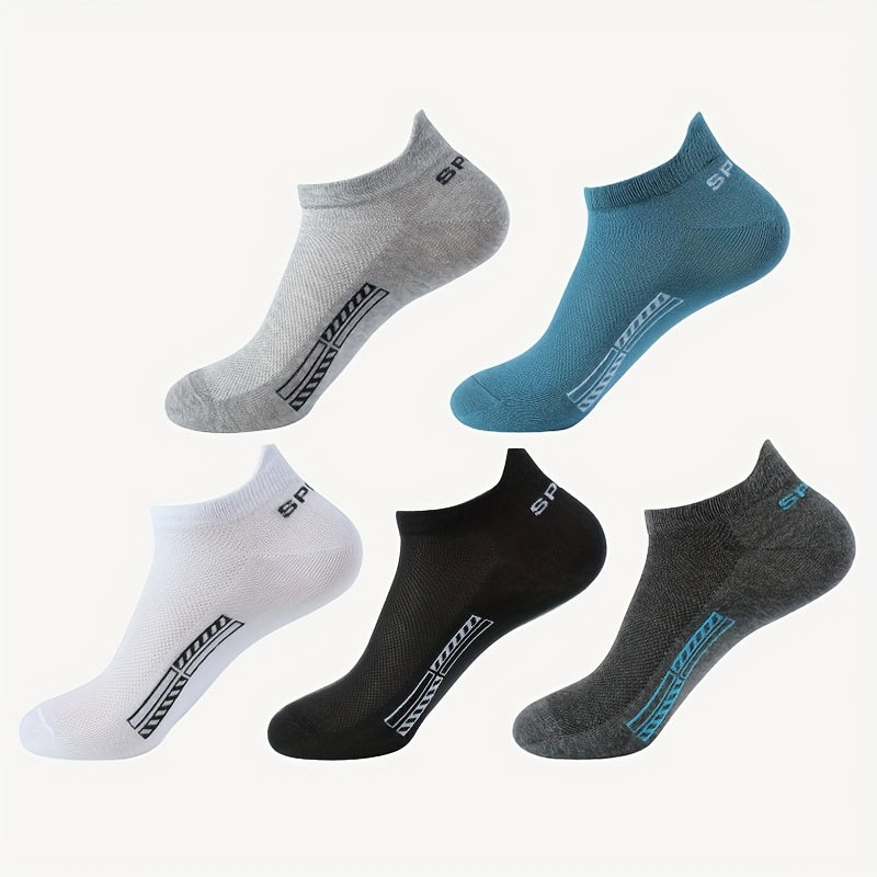 Calcetines tobilleros sólidos para hombre, 5 pares, transpirables y cómodos para uso al aire libre