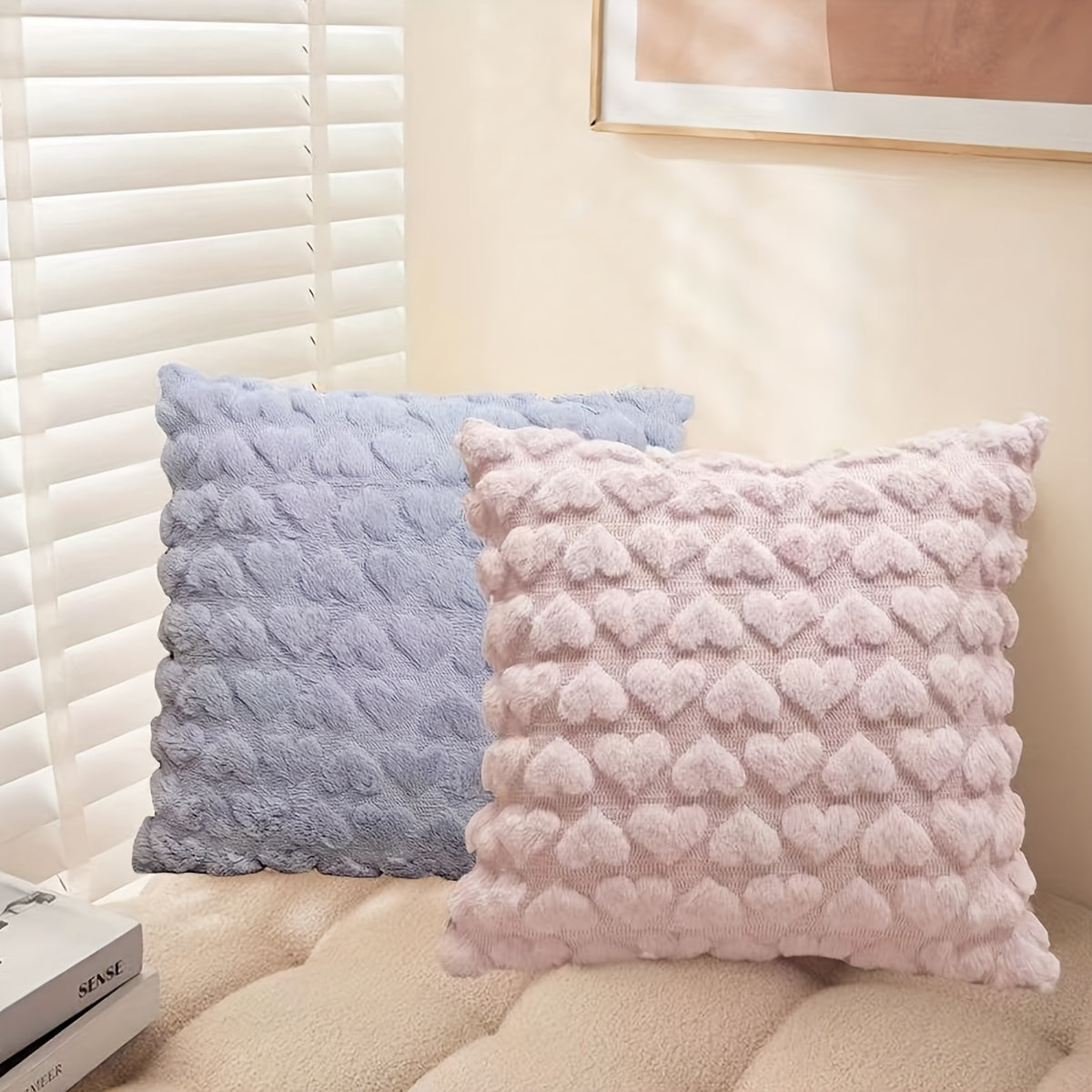 Beige Faux Fur Wool Decorative Throw Pillow Covers 18x18 for Couch Sofa